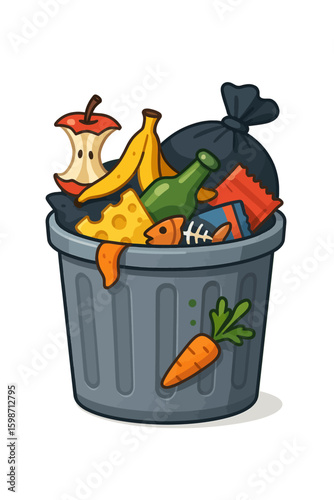 Overflowing Waste Bin with Assorted Garbage - Highlighting Waste Management Issues