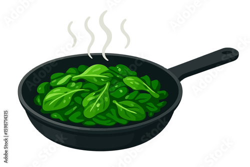 Steaming Sautéed Spinach in Frying Pan - Healthy Cooked Greens