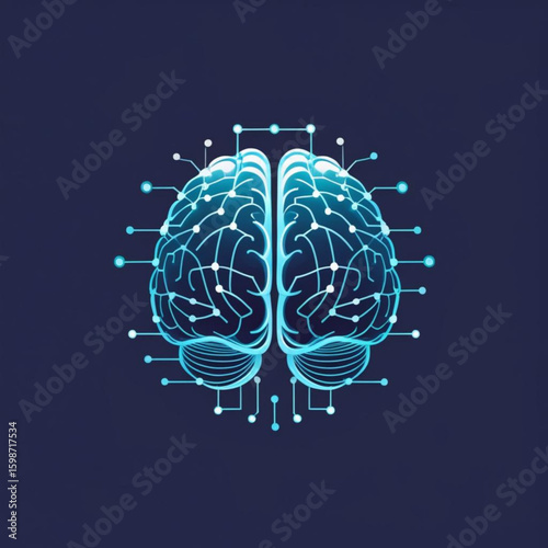 Stylized human brain illustration with connected nodes and lines on a muted tone surface view from above