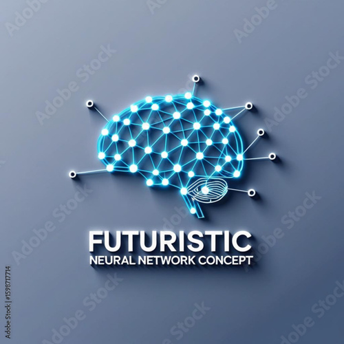 Luminous cerebral network with interconnected nodes on a solid color surface, representing intelligence
