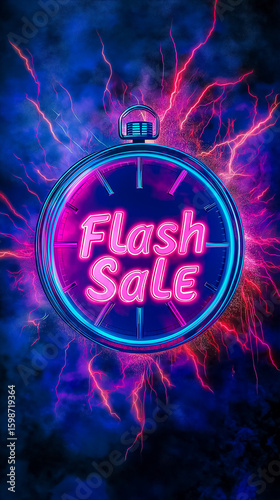 Flash sale .Neon sign banner promo background. Concept of sale and clearance.