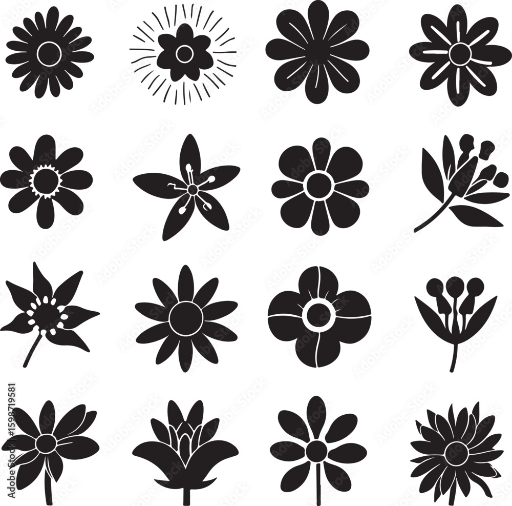 Obraz premium Flower icon bundle set silhouette vector illustration art with white background.