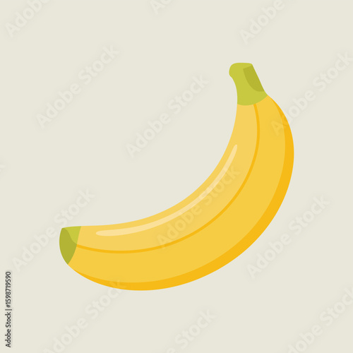 A single ripe yellow banana with a green stem on a light background