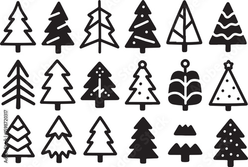 Trees vector bundle icon set black silhouette on white background