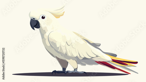 Elegant White Cockatoo Perched Gracefully in Simple Style