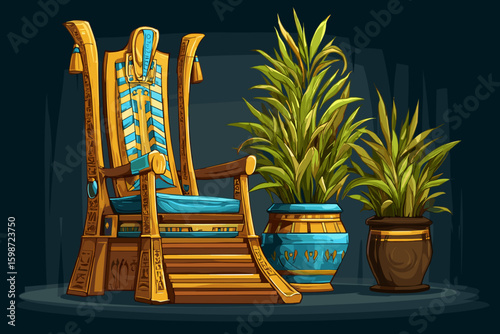 Decorative Throne and Planters in a Luxurious Setting