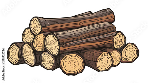 Rustic Engraved Illustration of Pile of Logs for Creative Projects