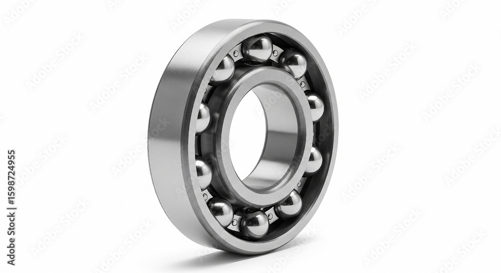Silver metal ball bearing with visible rolling balls on white background steel mechanical Silver metal ball bearing with visible rolling balls on white background steel mechanical