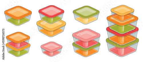Colorful stackable food storage containers with transparent lids