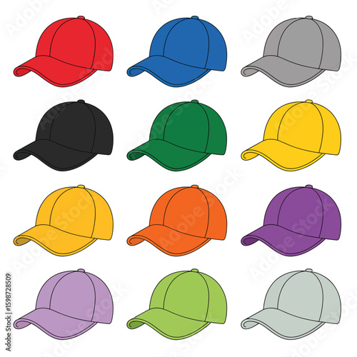 Collection of colorful baseball caps in a grid pattern