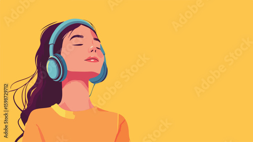 Trendy Flat Vector Style Illustration of Girl Listening to Music