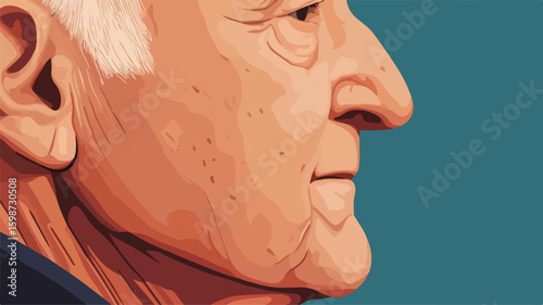 Close-Up of Grandfather's Head in Flat Design Simplified Style