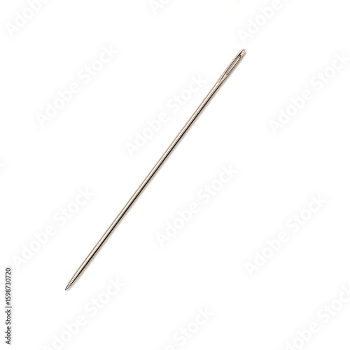 Steel sewing needle isolated on white