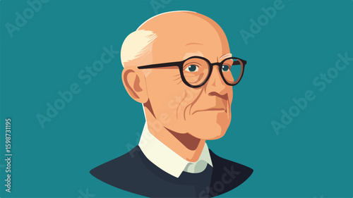 Close-Up of Grandfather's Head in Flat Design Simplified Style