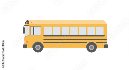 Yellow school bus in flat design style on white background  