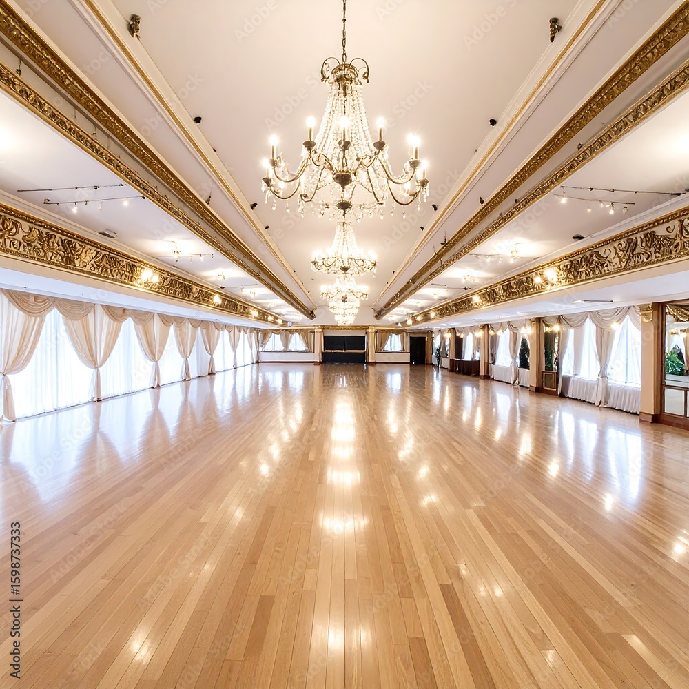 Fototapeta premium Grand ballroom with high ceilings and chandeliers