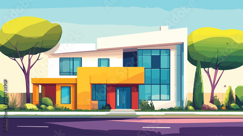 Modern Cartoon House Facade with Vibrant Colors � Creative Design for Architects and Illustrators