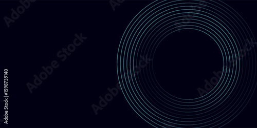 Blue abstract background with glowing circles. Swirl circular lines pattern. Geometric spiral. Twirl element. Modern graphic design. Futuristic technology concept.