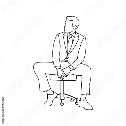 Sketch of a silhouette of a young man, bachelor in a suit, sitting on a chair