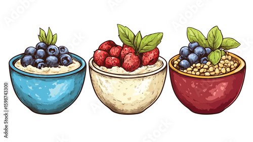 Delicious Porridge with Colorful Toppings Engraving for Culinary Inspiration