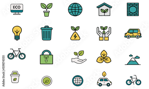Collection of eco friendly icons silhouette Illustration