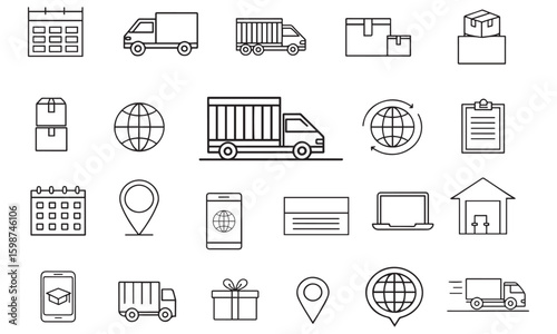 Collection of delivery and logistics icons silhouette Illustration