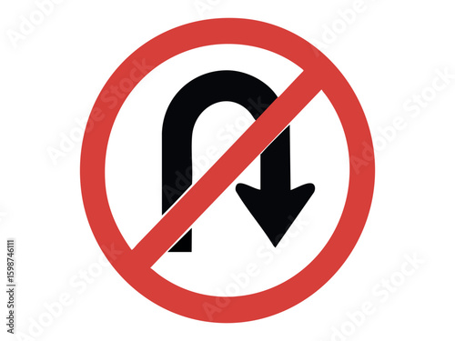 Free Download No U turn road sign with black curved arrow crossed by red circle isolated on white background, graphic illustration. Concept of traffic prohibition, turn restriction, safety regulation - GFXLoad