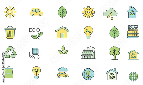 Collection of eco friendly icons silhouette Illustration