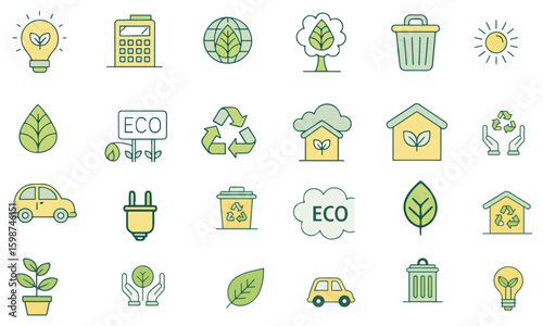 Collection of eco friendly symbols and icons silhouette Illustration