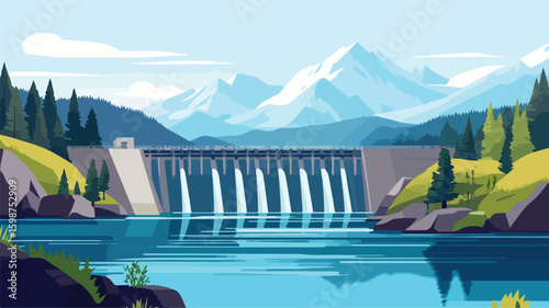 Sunny Hydroelectric Dam in Mountainous Landscape