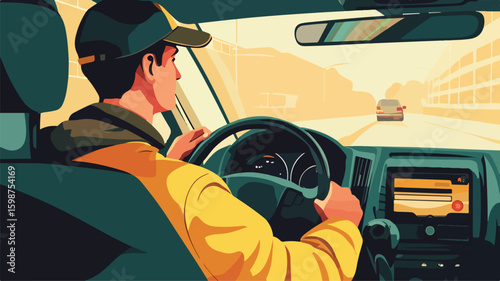 Modern Taxi Driver App in Simple Vector Style for Transportation Services Promotion