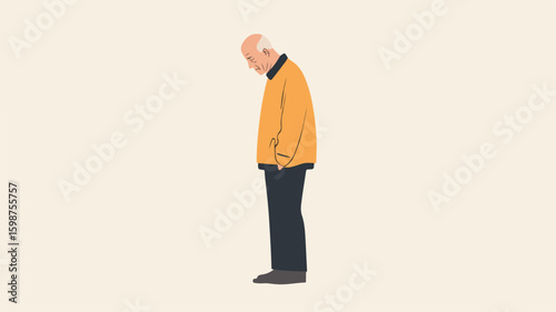 Professional Vector Illustration of Frail Adult Standing Depressed Speaking