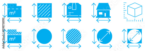Height and width vector icon set black filled and outlined style.