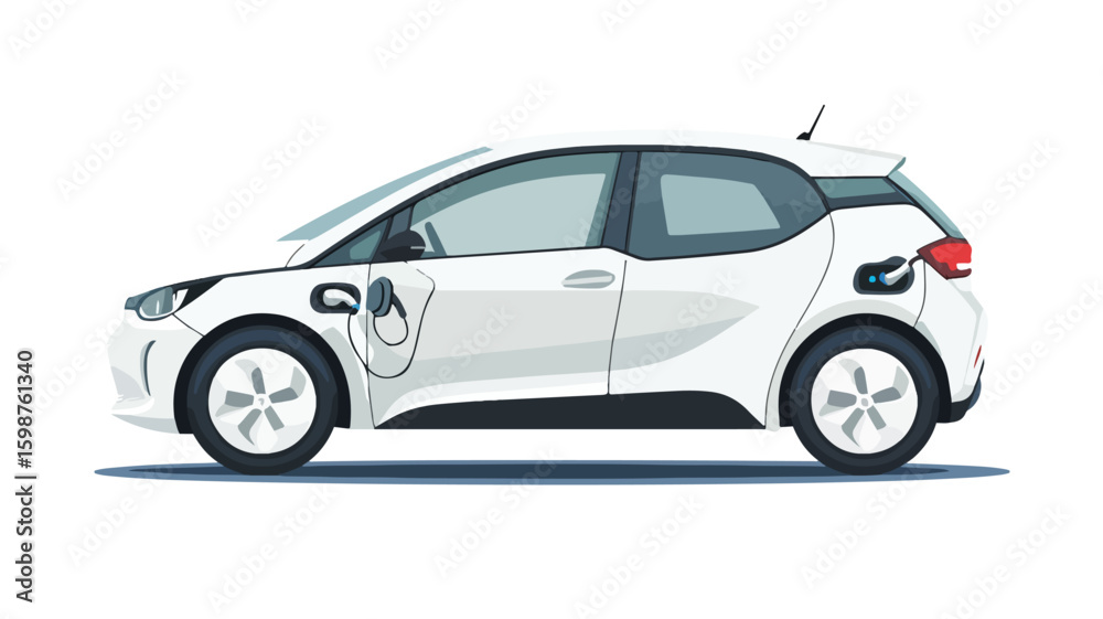 Naklejka premium Modern White Electric Car Cartoon Illustration for Eco-Friendly Concepts