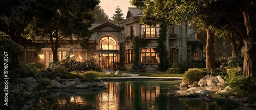 Serene Evening at a Luxurious Mansion