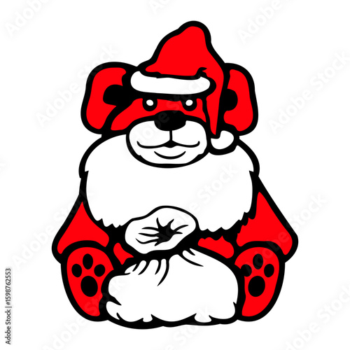 Bear Santa Claus Christmas Hat Happy Celebration Funny