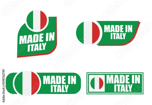Made in Italy Labels with Flag – Vector Badge Design for Country of Origin, Export, and Product Packaging