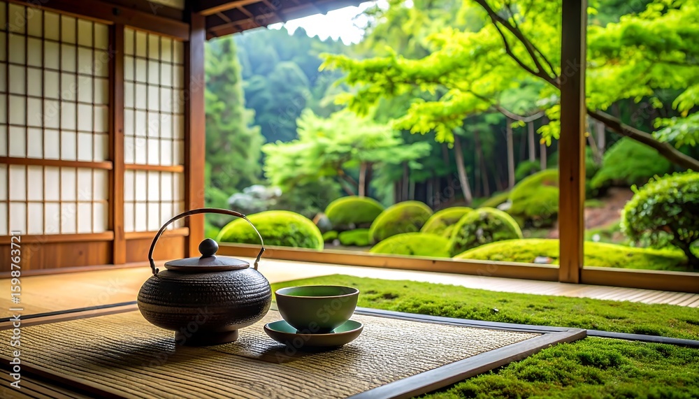 Fototapeta premium Tranquil Japanese tea ceremony scene