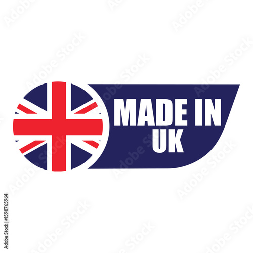 Made in UK Label with Flag – Vector Badge Design for Country of Origin, Export, and Product Packaging