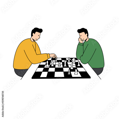 Two Men Playing a Game of Chess, Focused Strategy