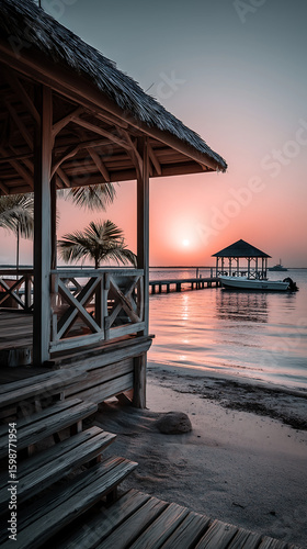 Tropical Sunset Background - Pink and Gold Sky Reflecting on Water
