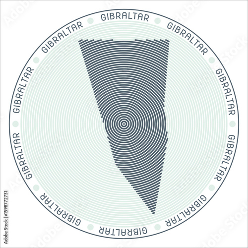 Gibraltar round logo design. Country shape build of rings. Gibraltar text around the country. Vector Illustration.