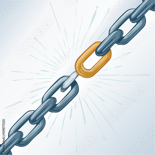 Chain link reconnected with thread, metaphor for mending broken trust and emotional healing in vector form.