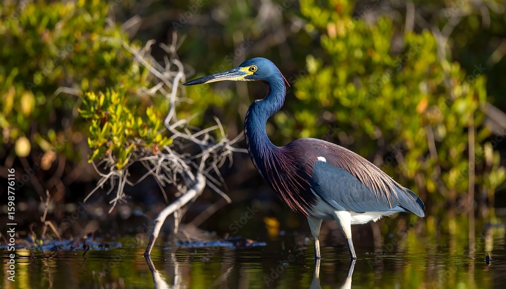 Naklejka premium Heron wading in shallow water