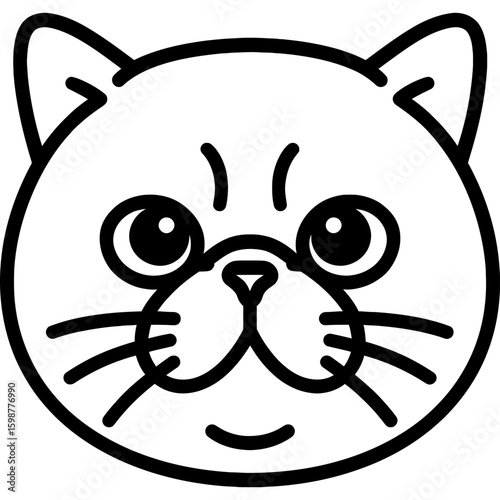 Exotic shorthair cat head front view outline icon vector