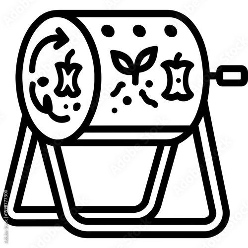 Composting tumbler outline icon vector