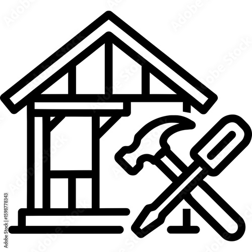 Home construction tools and frame outline icon vector