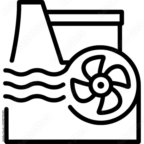 Hydroelectric dam turbine cross-section outline icon vector