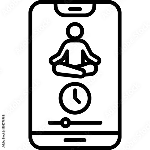 Meditation app on phone outline icon vector