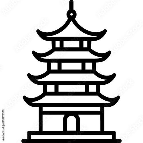 Black and white outline icon of pagoda tower vector